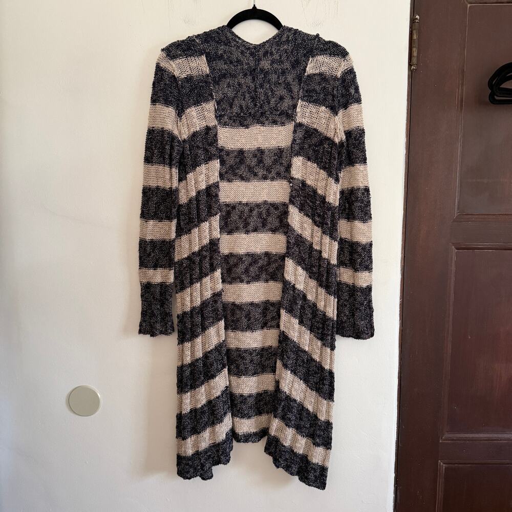 FREE PEOPLE Black and Cream Free Spirit Cotton Linen Blend Long Cardigan Small - Picture 6 of 7